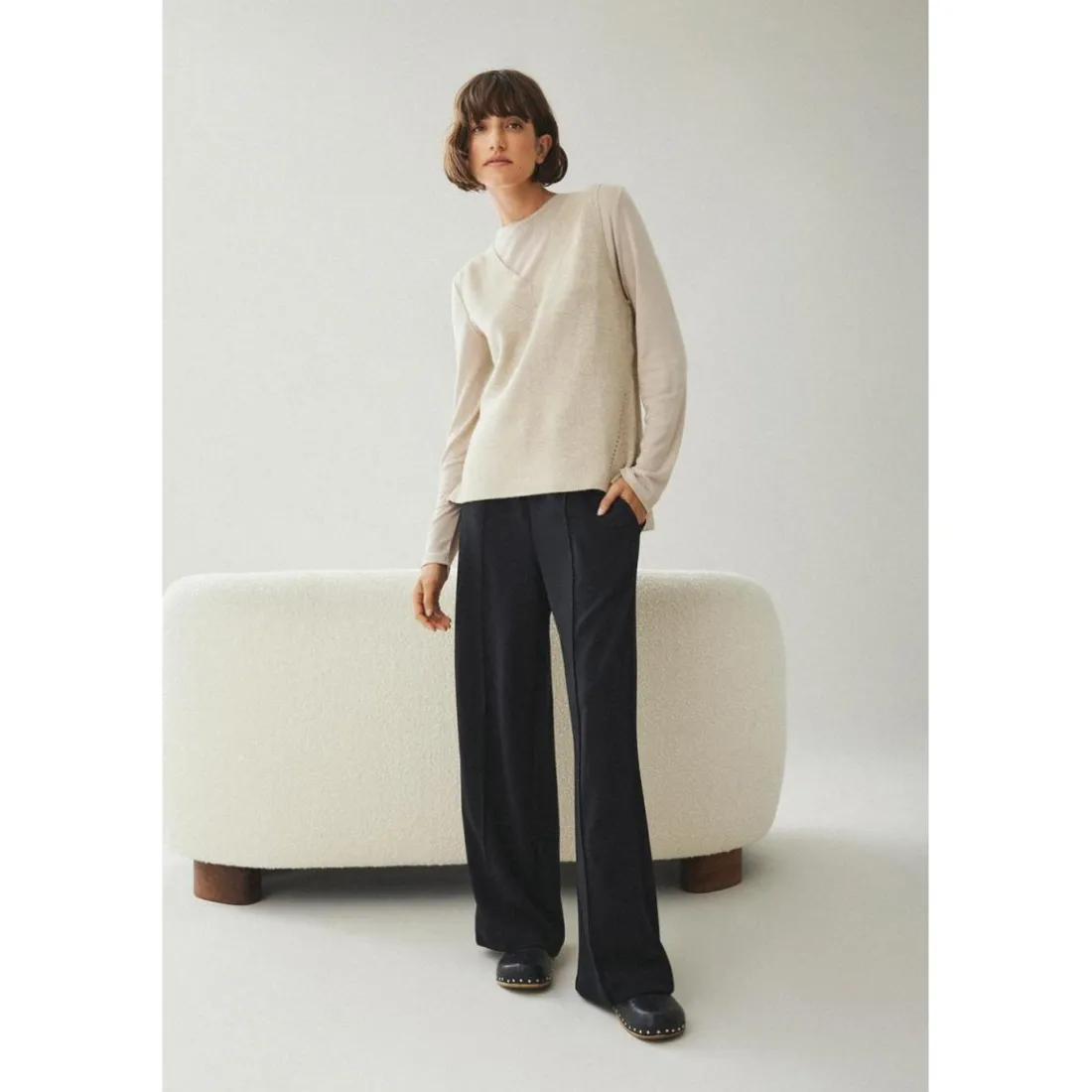 Pantalon à jambe large noir Rae