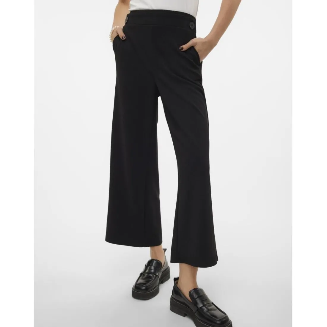 Pantalon à jambe large taille haute noir Noor