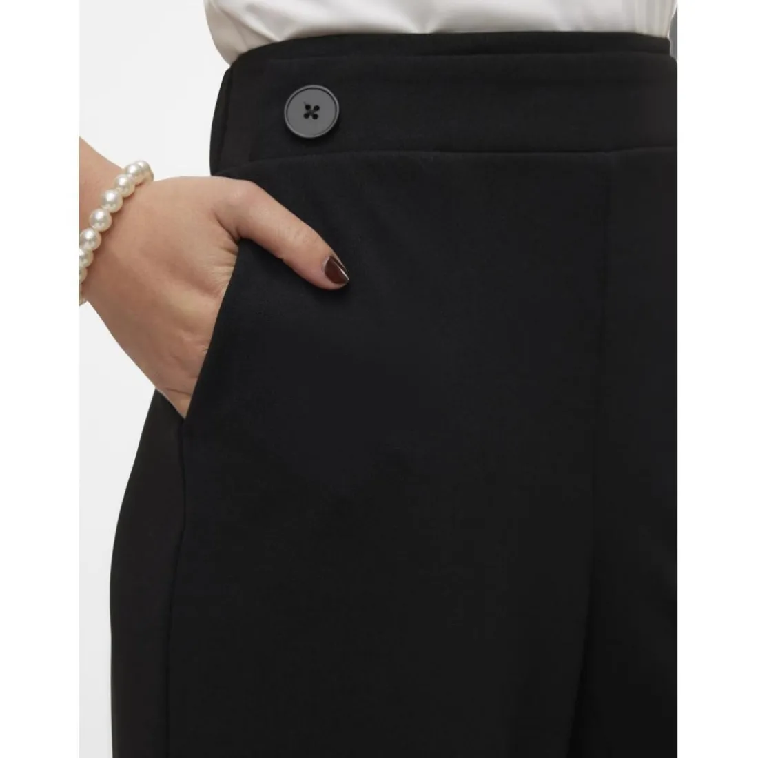 Pantalon à jambe large taille haute noir Noor
