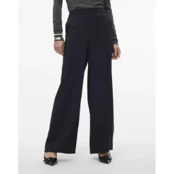 Pantalon à jambe large taille haute noir en viscose Elle