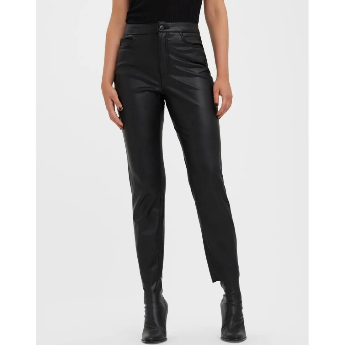 Pantalon 5 poches Straight Fit Taille haute Longueur cheville noir Clara