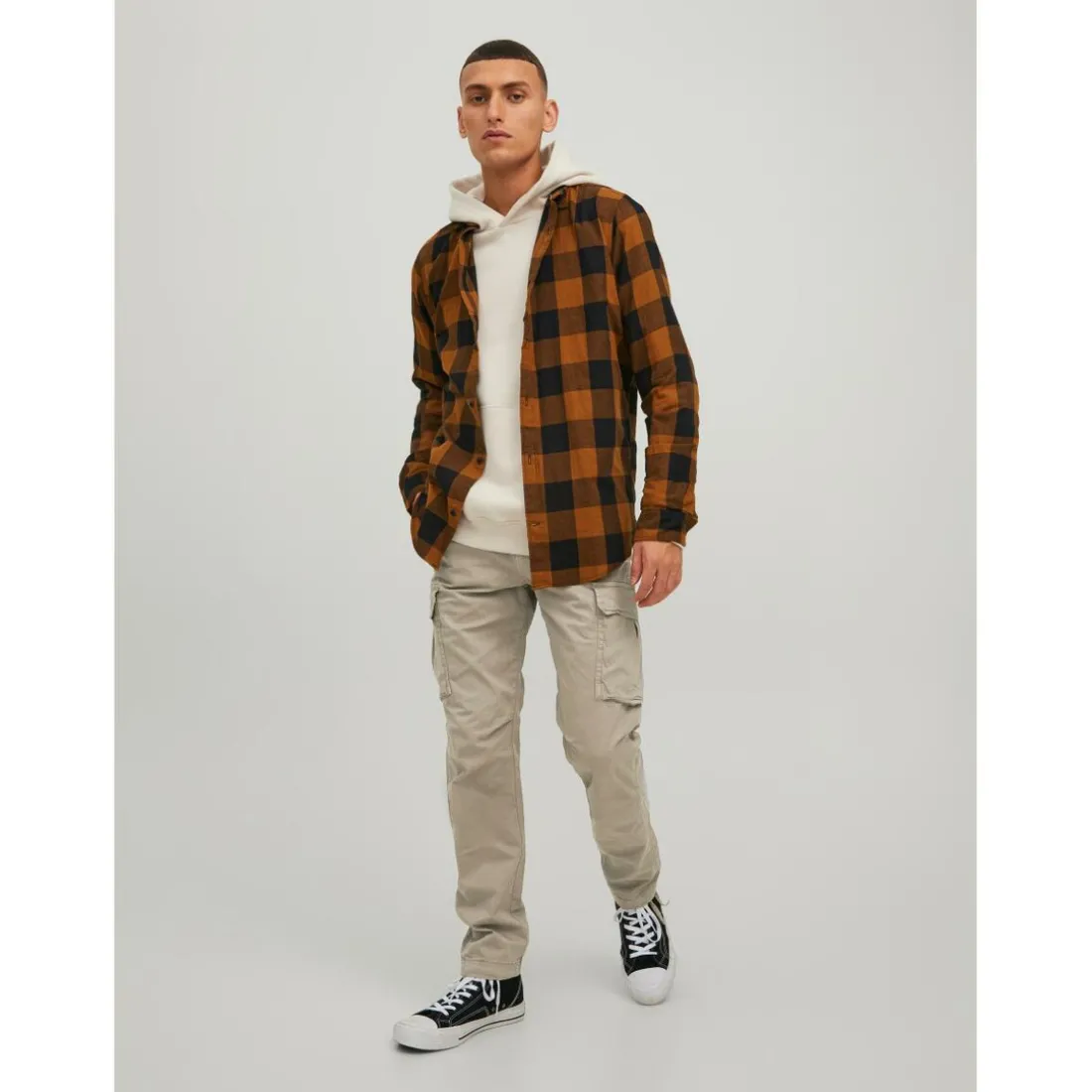 Pantalon cargo Carrot Fit Gris beige en coton