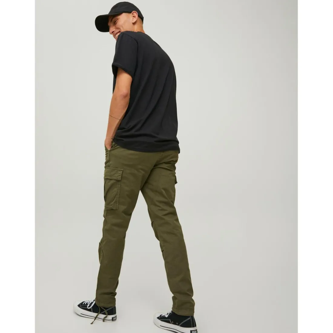 Pantalon cargo Carrot Fit Vert foncé en coton