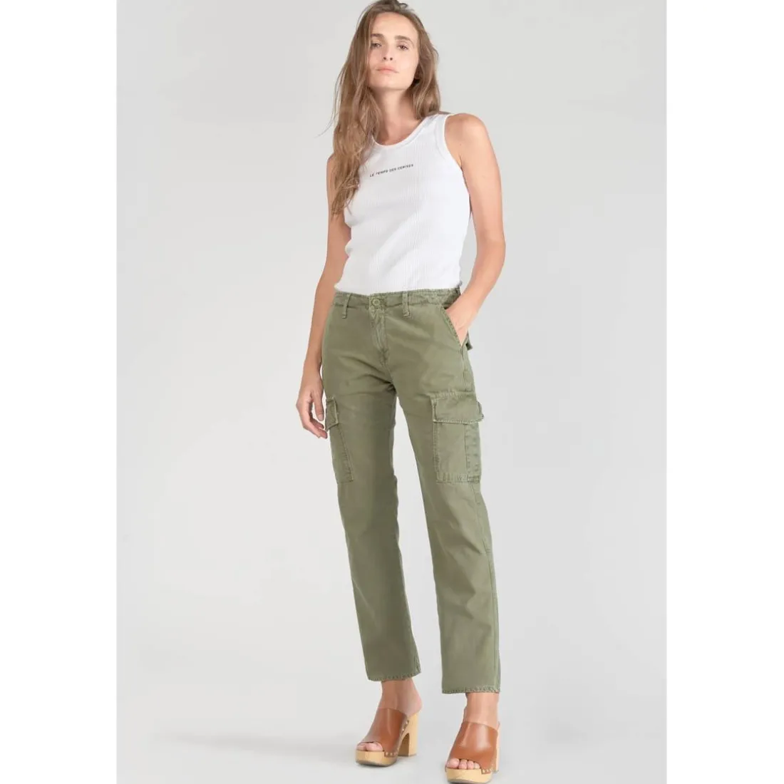 Pantalon cargo Castellas kaki vert en coton