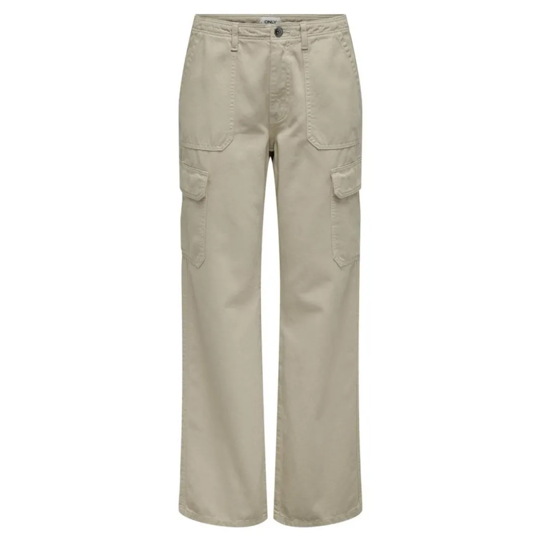 Pantalon cargo fermeture par bouton. fermeture éclair taille haute gris clair en coton Mae