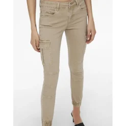 Pantalon cargo fermeture par bouton. fermeture éclair taille moyenne marron clair en coton Meg