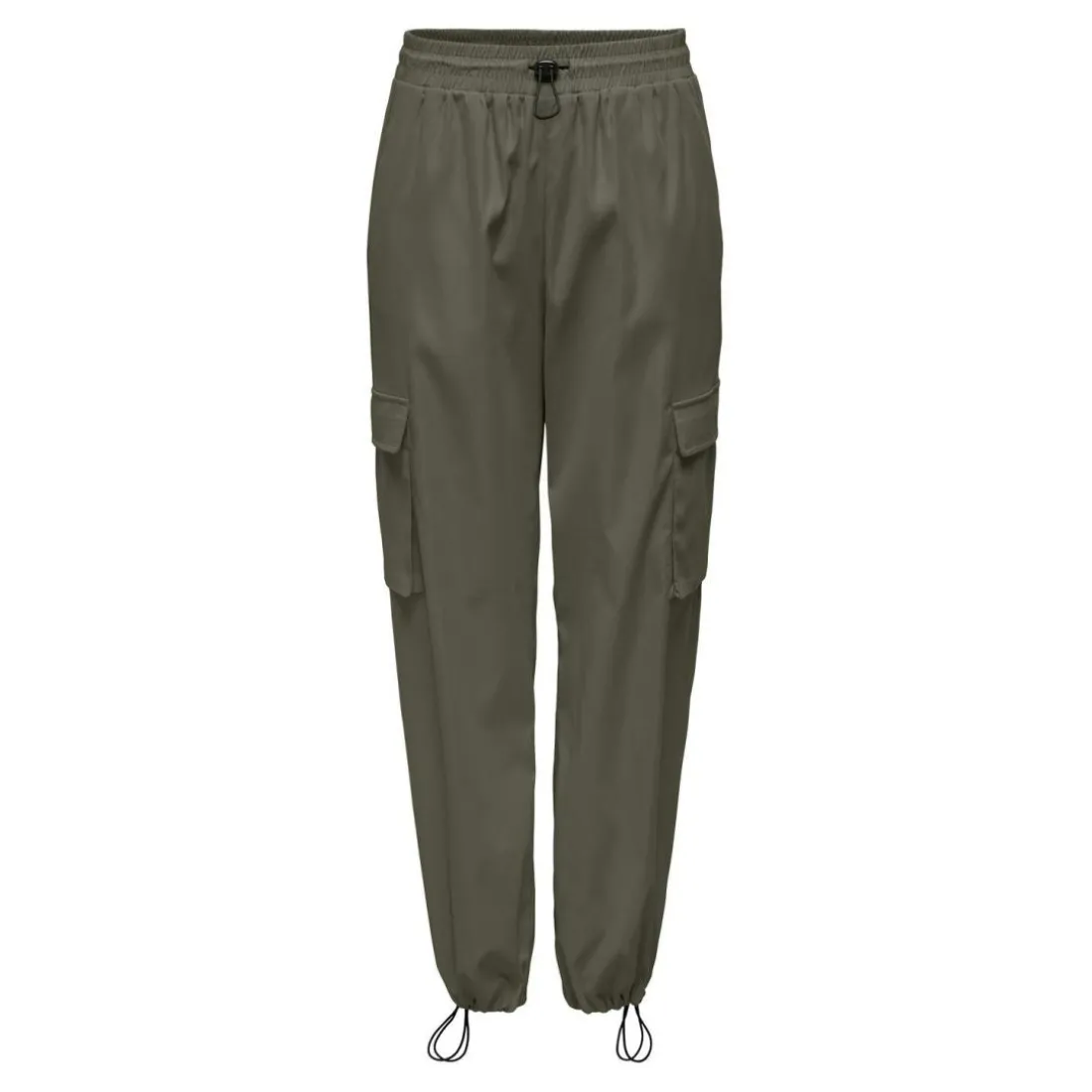 Pantalon cargo fermeture à cordon taille haute vert en coton Clio