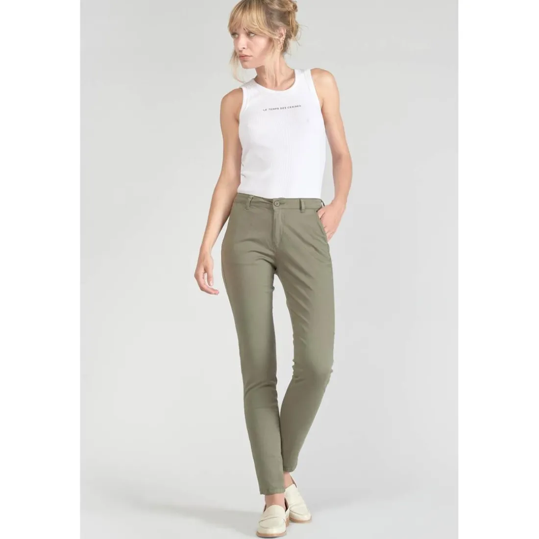 Pantalon chino Dyli3 kaki vert en coton