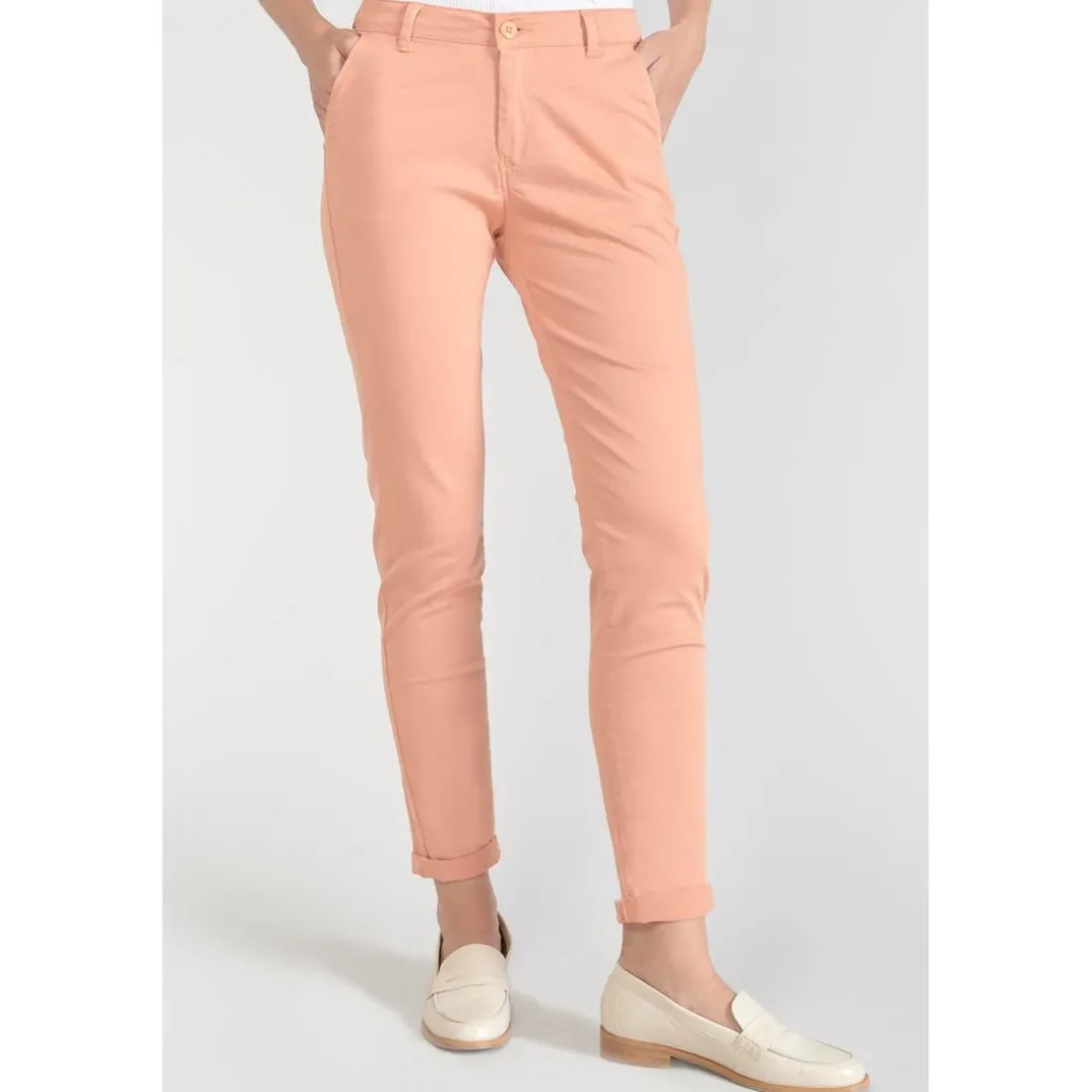 Pantalon chino Dyli3 pêche blanc en coton