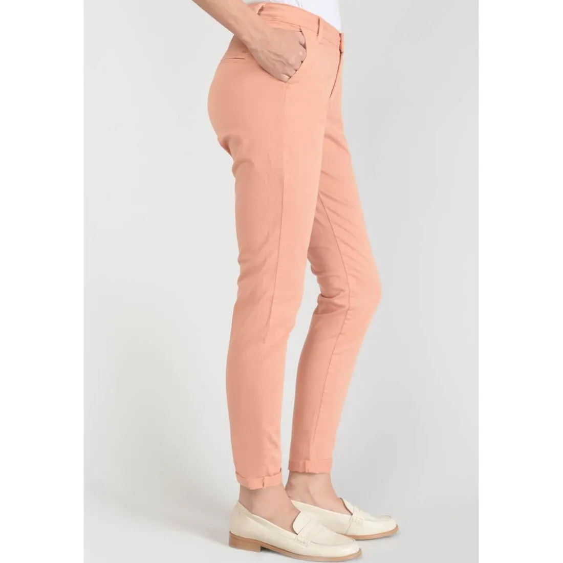 Pantalon chino Dyli3 pêche blanc en coton