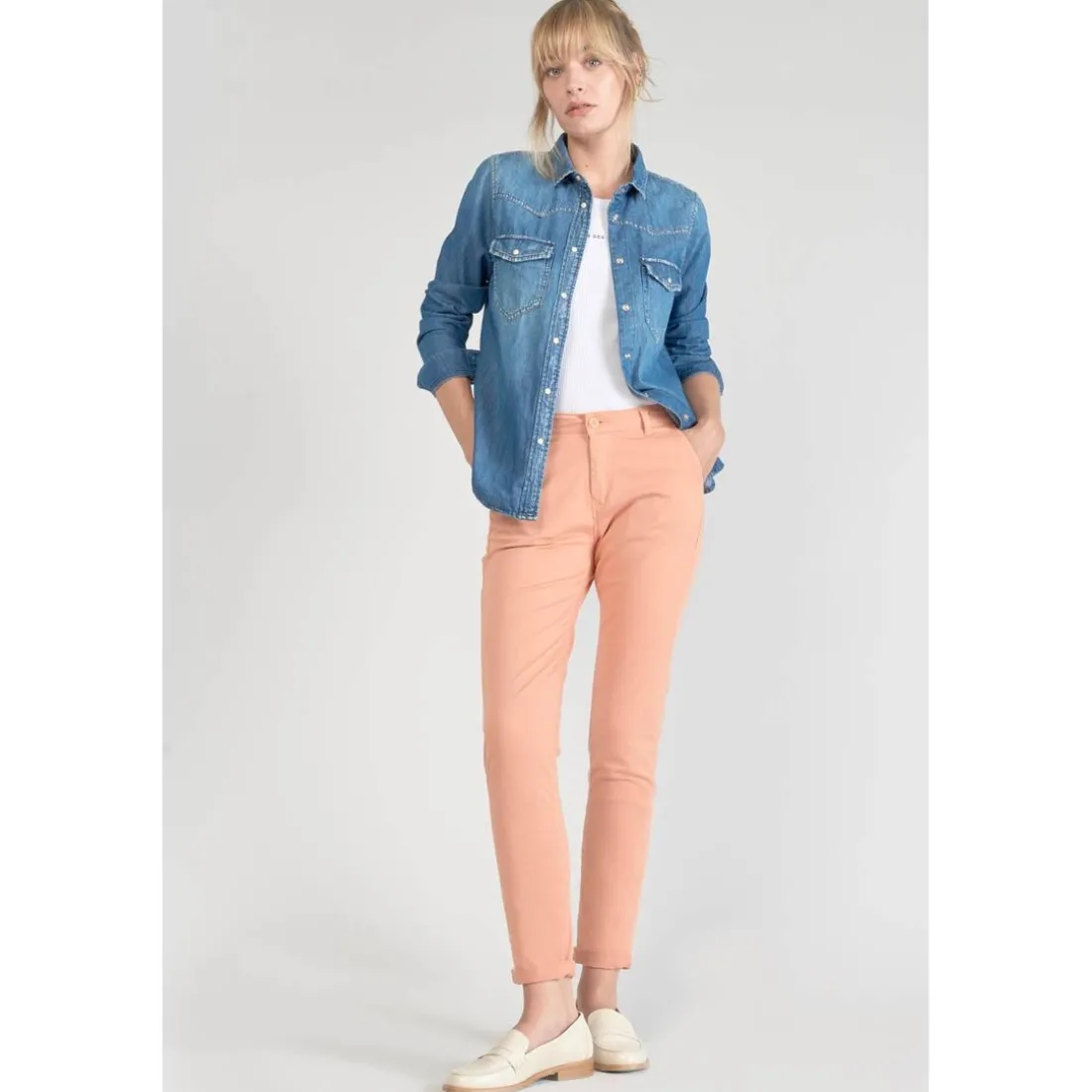 Pantalon chino Dyli3 pêche blanc en coton