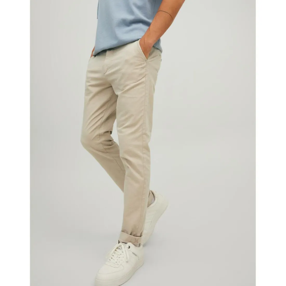 Pantalon chino Slim Fit Gris beige en coton Quinn