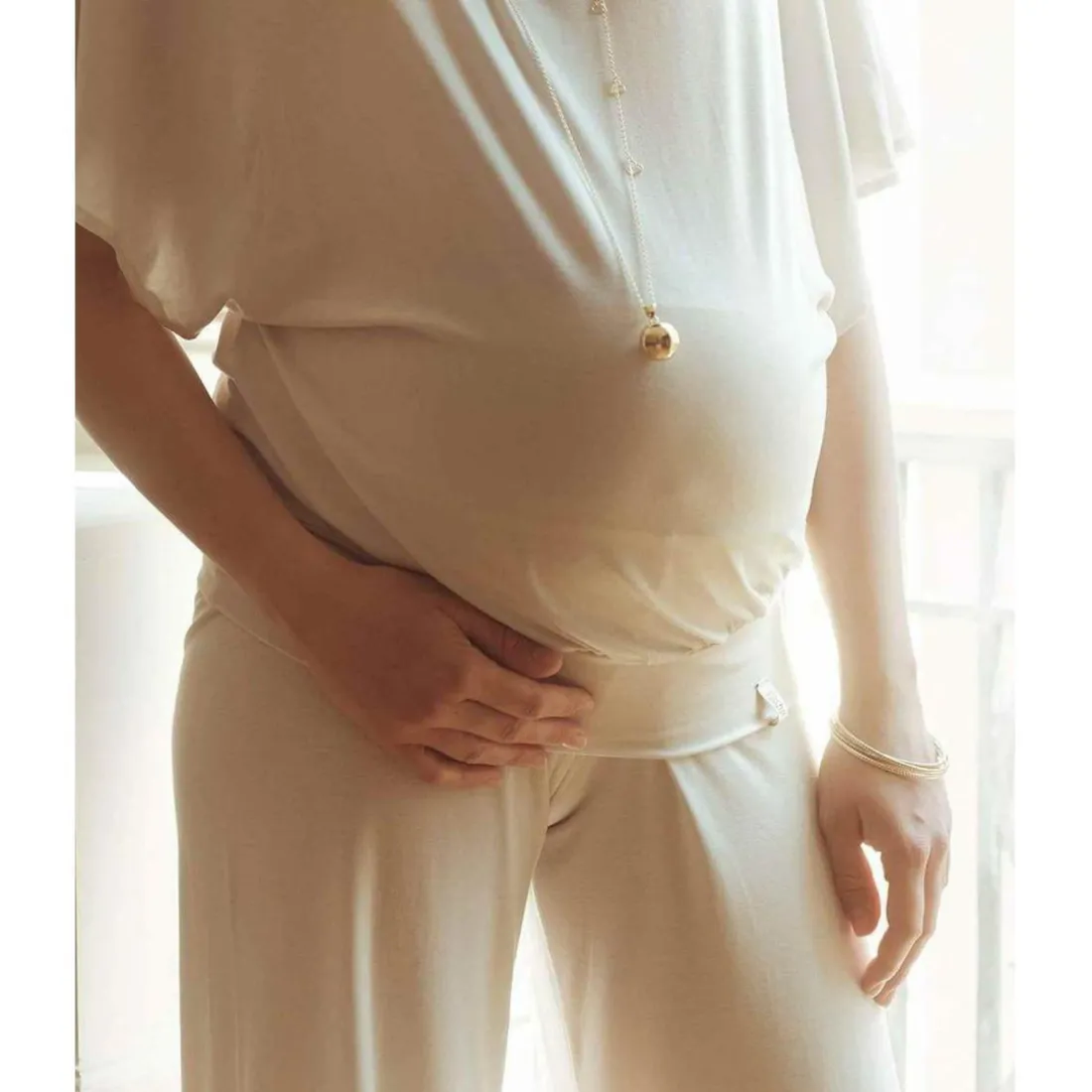 Pantalon de grossesse large 7/8 Blanc - Cache Coeur