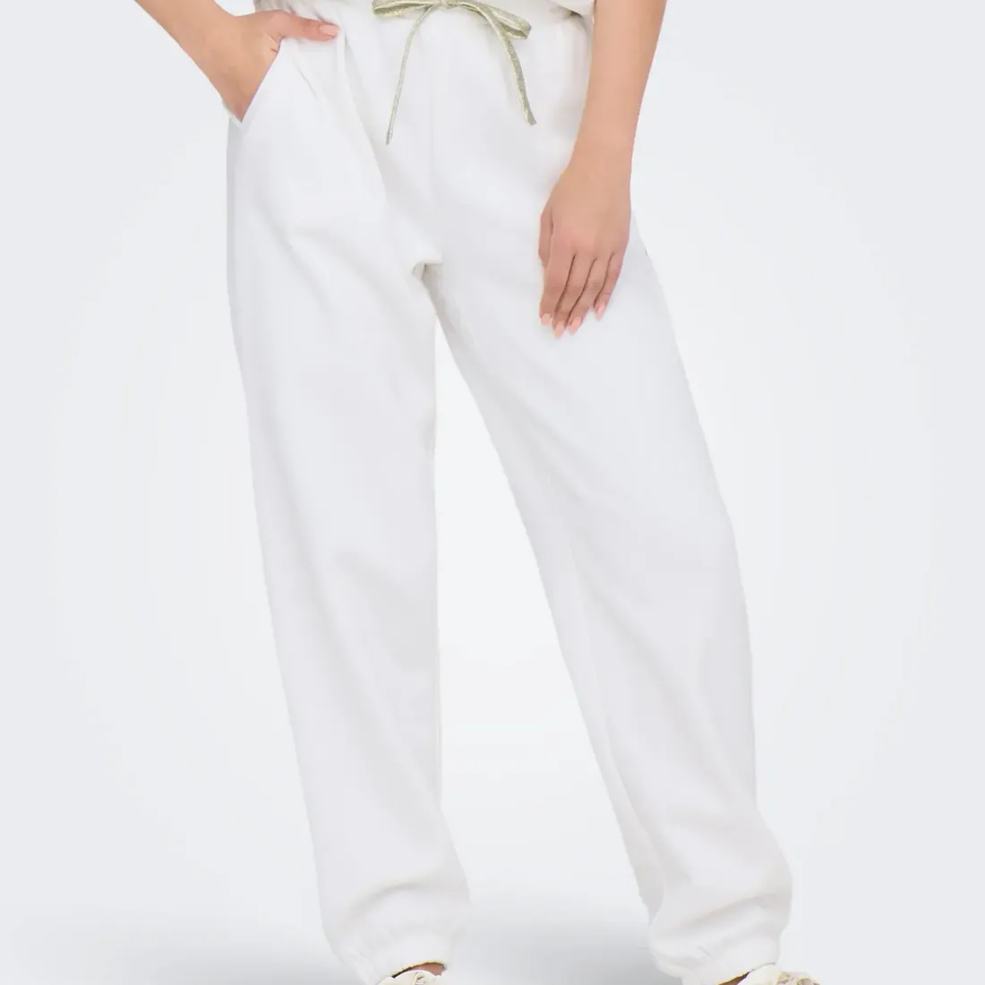 Pantalon decontracté Noomi - Blanc cassé/ Coeur doré en coton Elsie