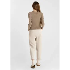 Pantalon droite CORDOGI beige en coton Rose