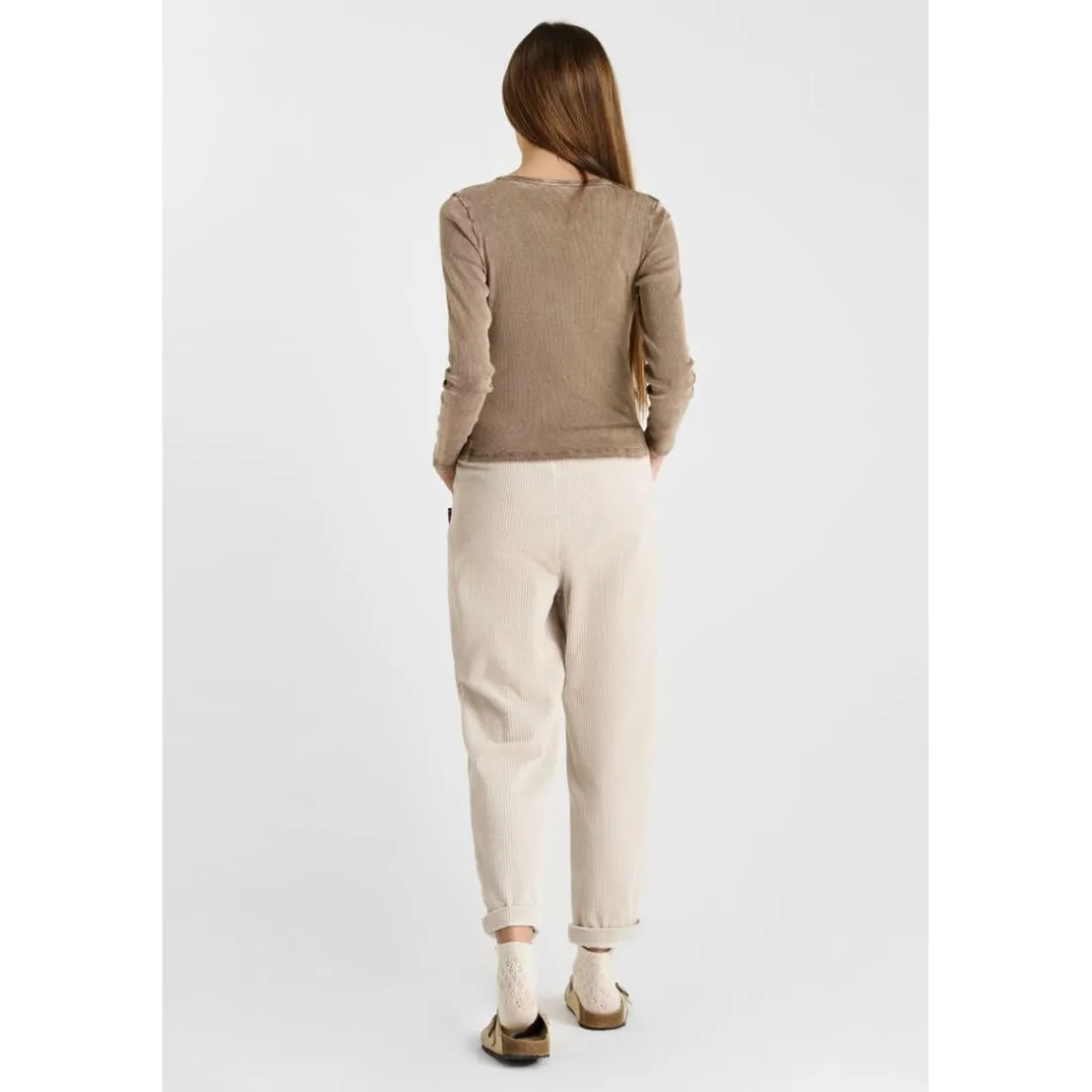 Pantalon droite CORDOGI beige en coton Rose
