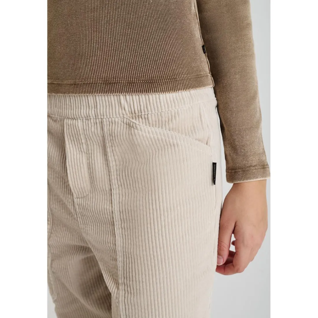 Pantalon droite CORDOGI beige en coton Rose