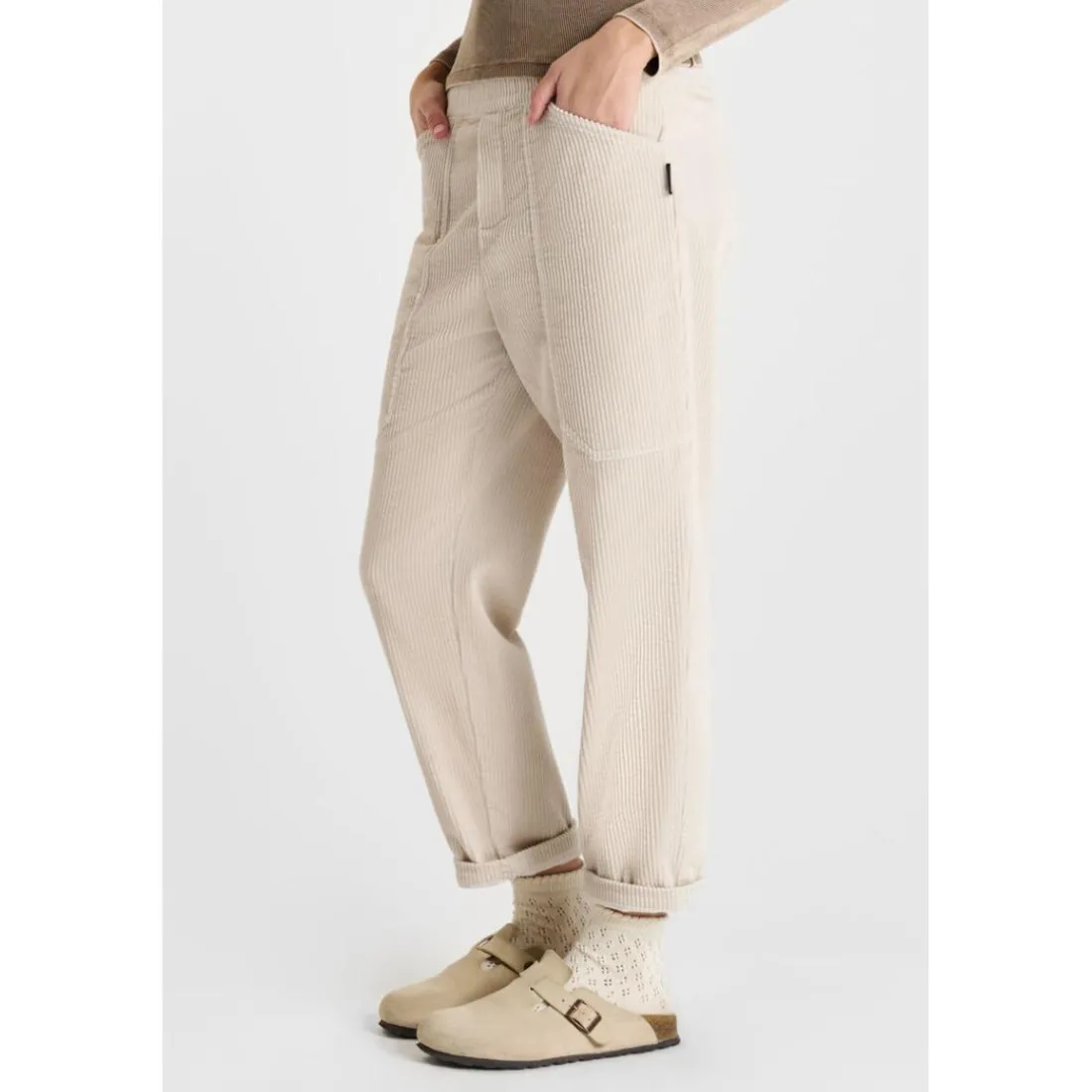 Pantalon droite CORDOGI beige en coton Rose