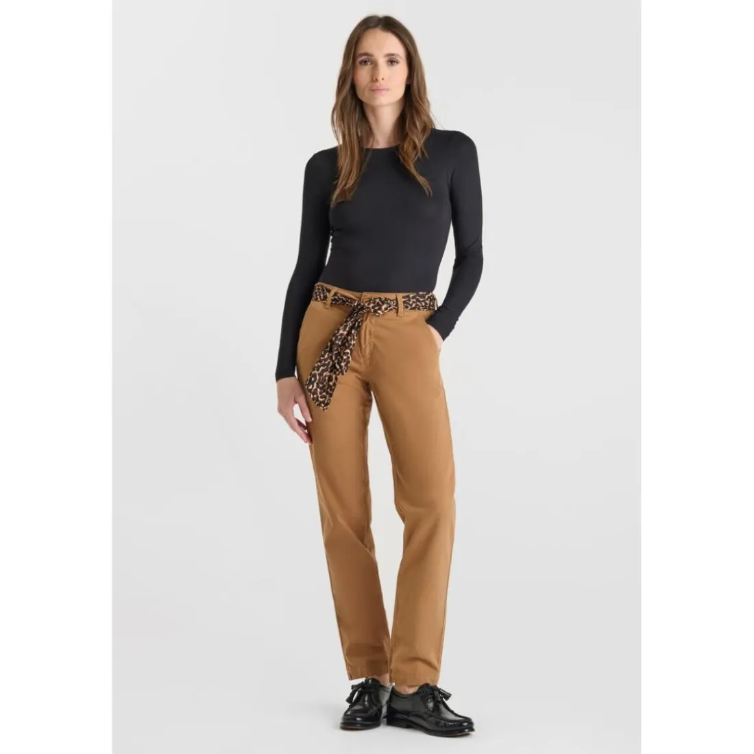Pantalon droite KRISTIN marron en coton Hana
