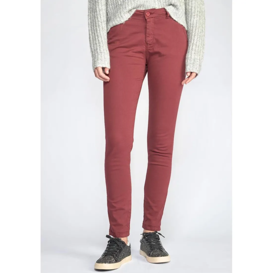 Pantalon dyli bordeaux rouge en coton