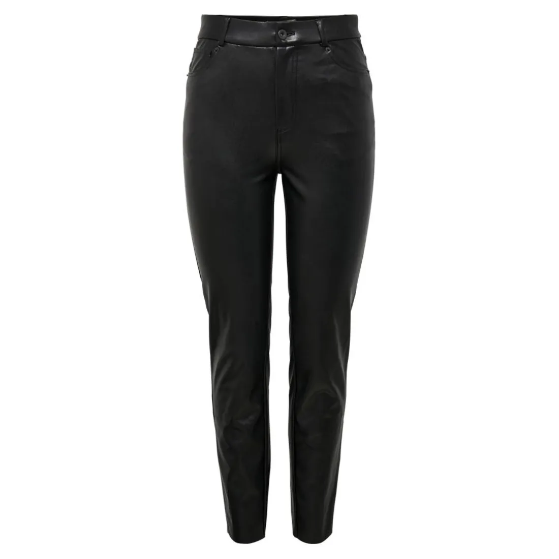 Pantalon en cuir synthétique fermeture par bouton. fermeture éclair taille haute noir Luna