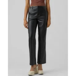 Pantalon en simili-cuir Slim Straight Fit Taille moyenne Pleine longueur noir Ruby