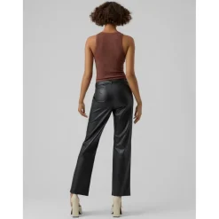 Pantalon en simili-cuir Slim Straight Fit Taille moyenne Pleine longueur noir Ruby