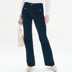Pantalon femme bleu marine en coton