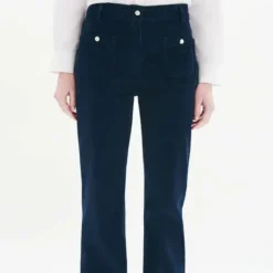 Pantalon femme bleu marine en coton