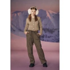 Pantalon fille, cargo Ruzenagi à motif pied de poule beige