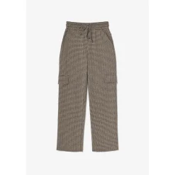 Pantalon fille, cargo Ruzenagi à motif pied de poule beige