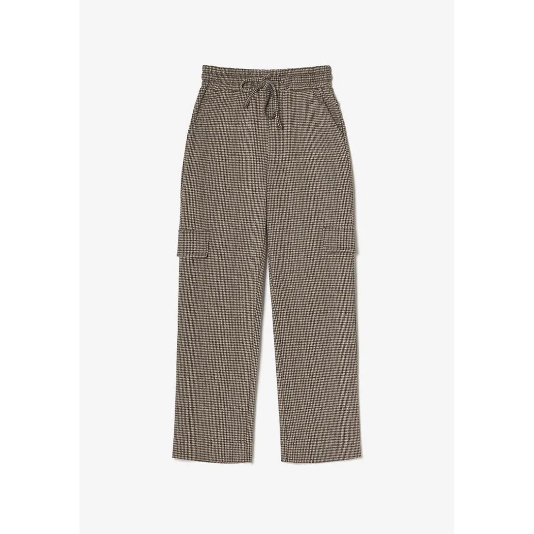 Pantalon fille, cargo Ruzenagi à motif pied de poule beige