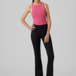 Pantalon Flared Fit Taille moyenne Pleine longueur noir en viscose Vale
