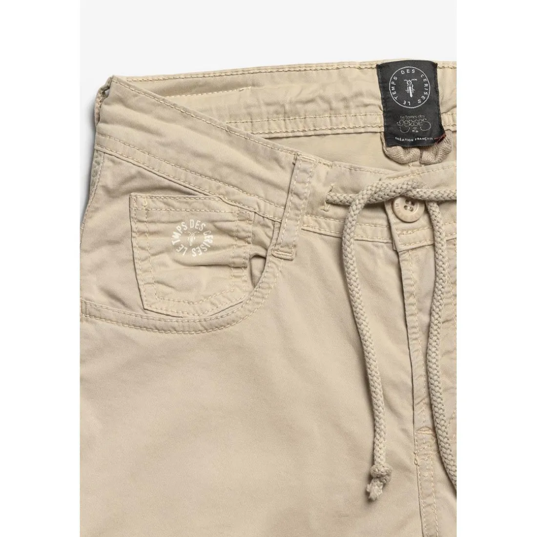 Pantalon garçon, Patos tapered arqué beige blanc en coton