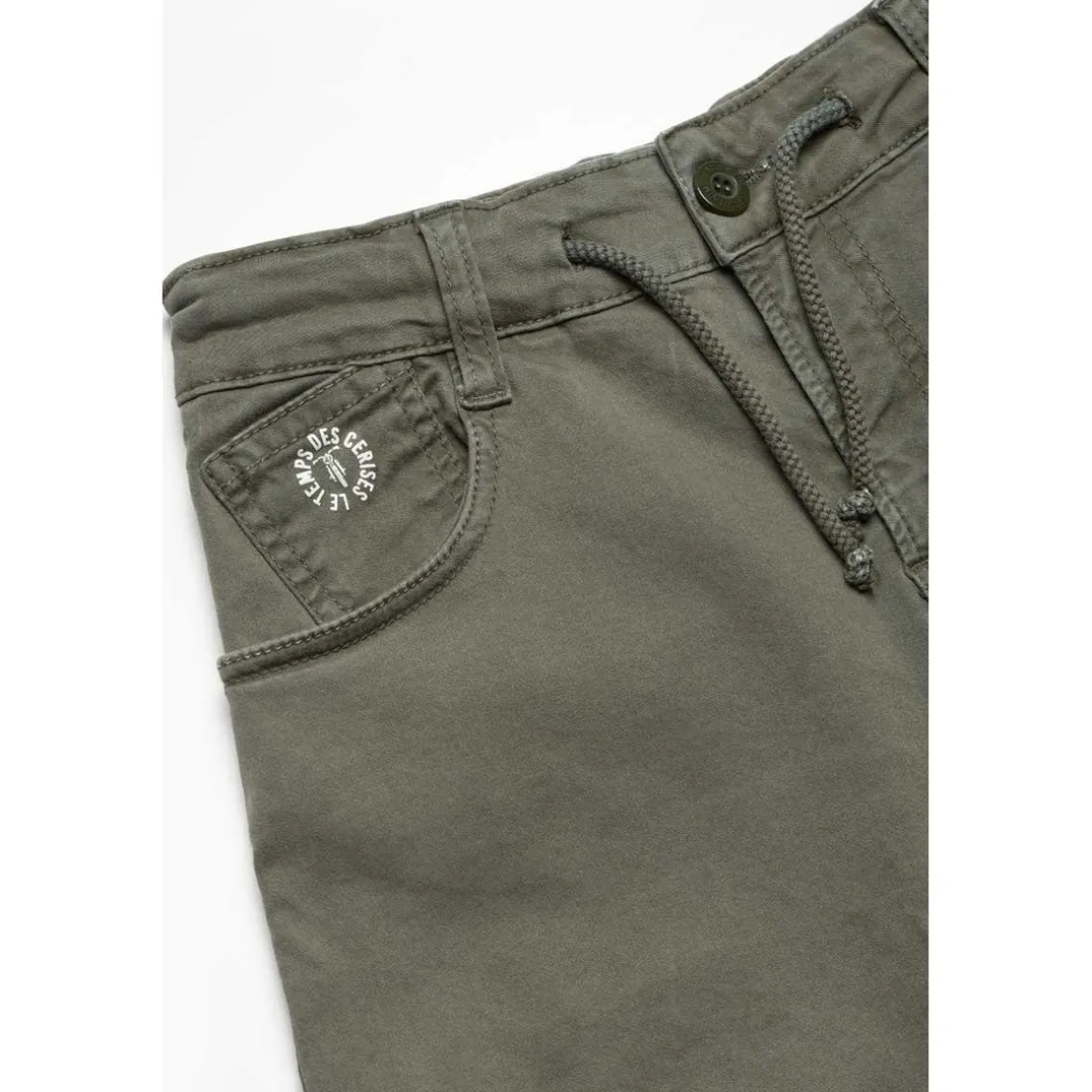 Pantalon garçon, Tobati tapered arqué kaki vert en coton