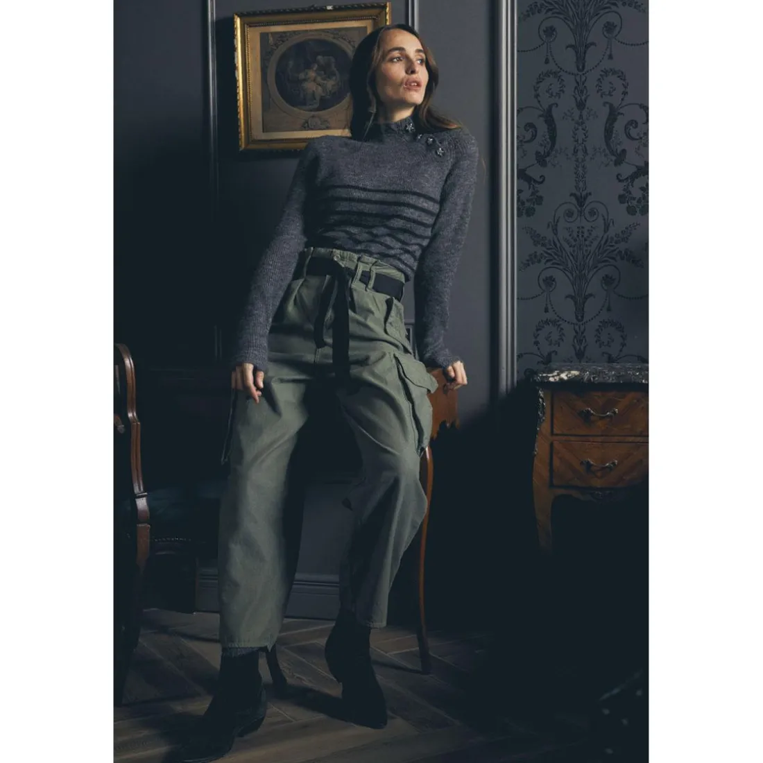 Pantalon loose, large AMBROISE vert en coton