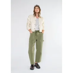 Pantalon loose, large, grandes poches plaquées MADIE kaki vert en coton Joy