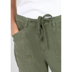 Pantalon loose, large, grandes poches plaquées MADIE kaki vert en coton Joy