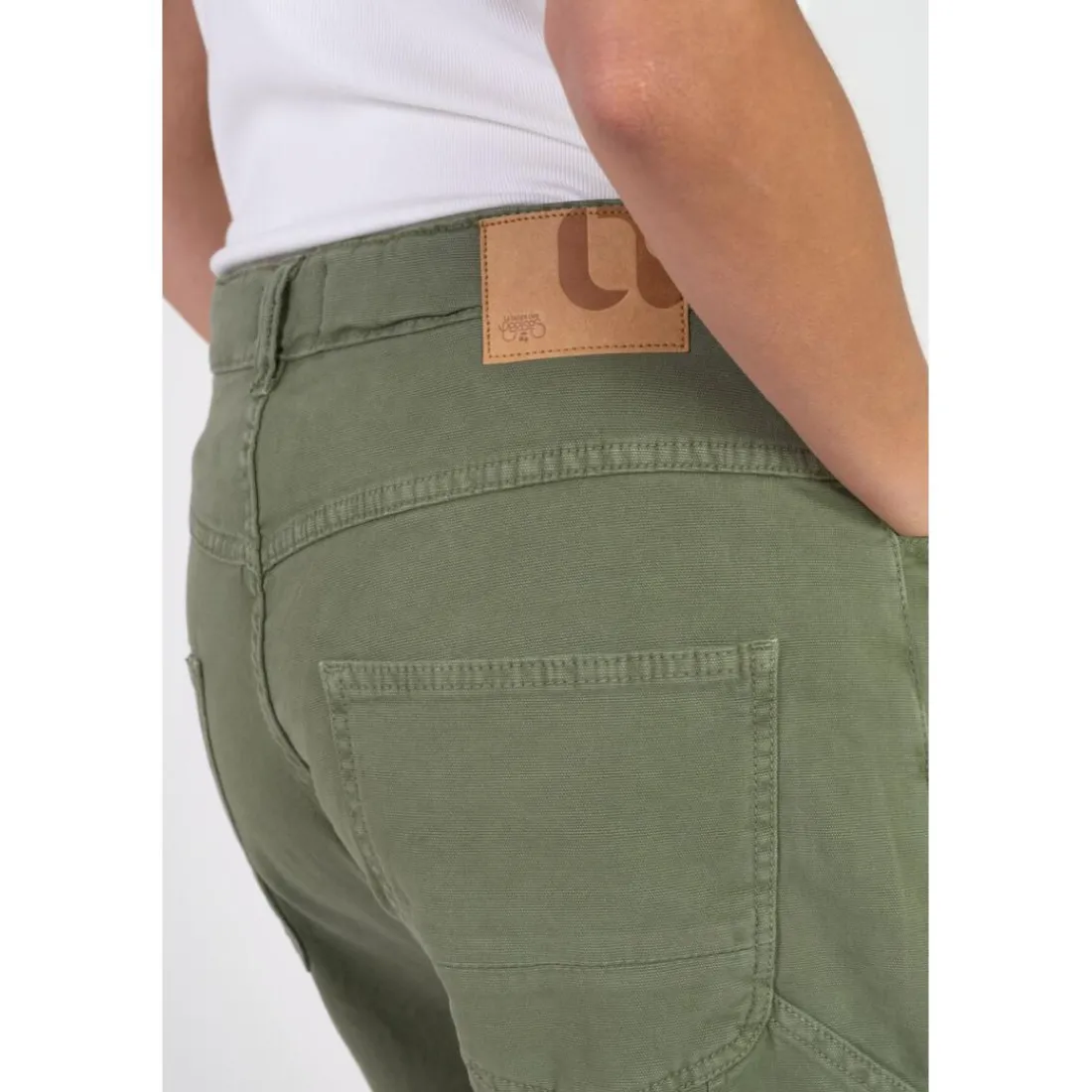 Pantalon loose, large, grandes poches plaquées MADIE kaki vert en coton Joy