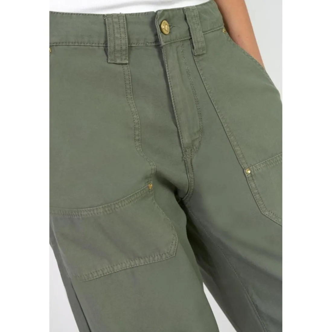 Pantalon loose, large HOLLY kaki en coton Lola