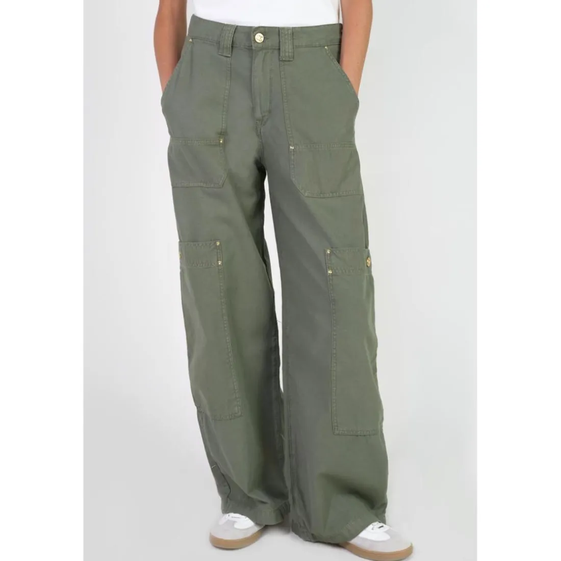 Pantalon loose, large HOLLY kaki en coton Lola