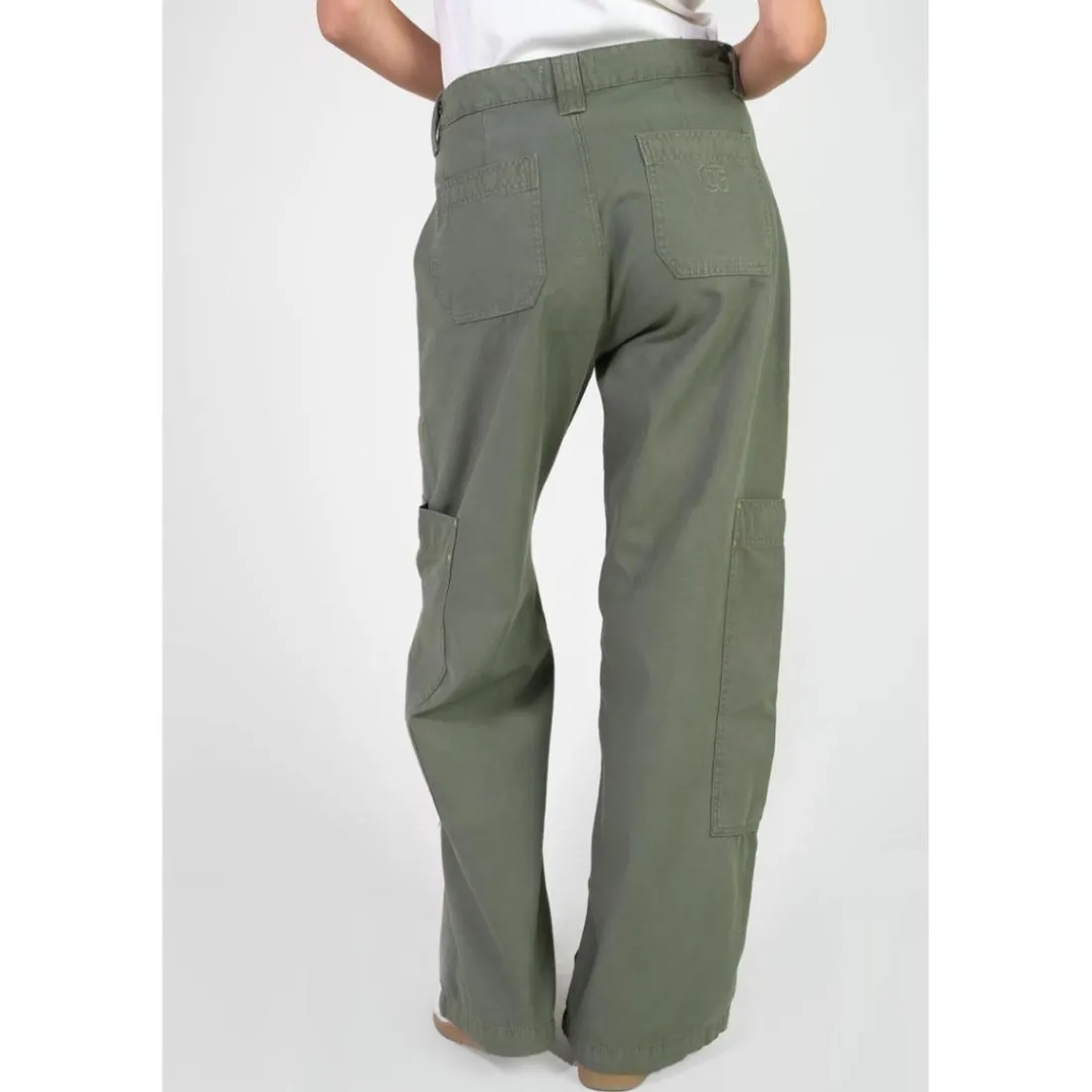 Pantalon loose, large HOLLY kaki en coton Lola