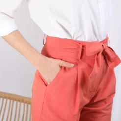 Pantalon paperbag ceinturé Joe Réédition en coton rose