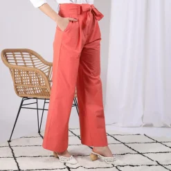 Pantalon paperbag ceinturé Joe Réédition en coton rose