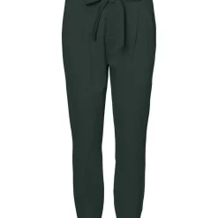 Pantalon paperbag Loose Fit Taille haute Pleine longueur vert en viscose Eden