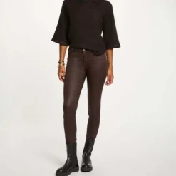 Pantalon slim femme Morgan café en coton