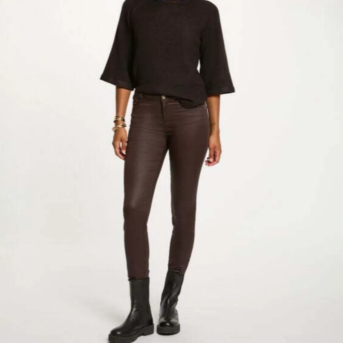 Pantalon slim femme Morgan café en coton