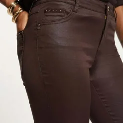 Pantalon slim femme Morgan café en coton
