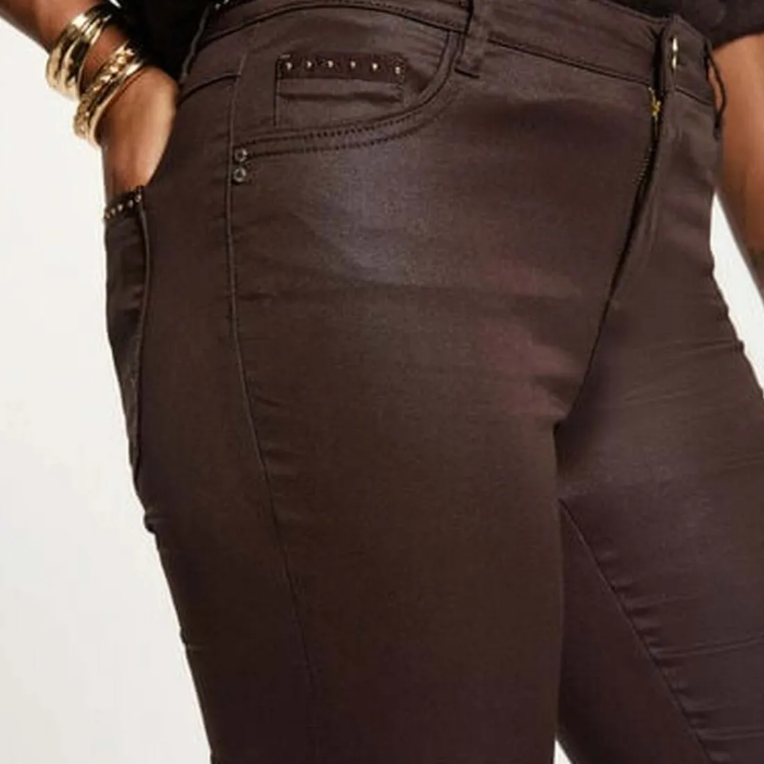 Pantalon slim femme Morgan café en coton