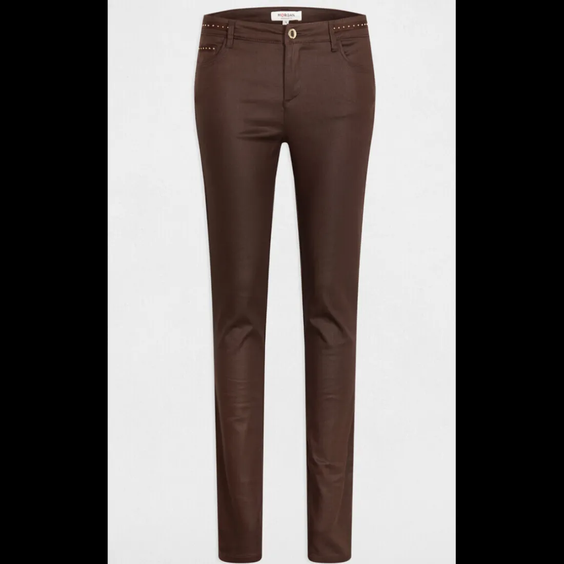 Pantalon slim femme Morgan café en coton